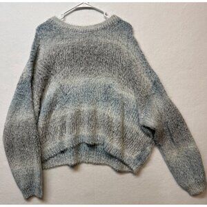 Cozy Ombre Knit Sweater Gray Blue Long Sleeve Pullover Soft Fuzzy Womens M